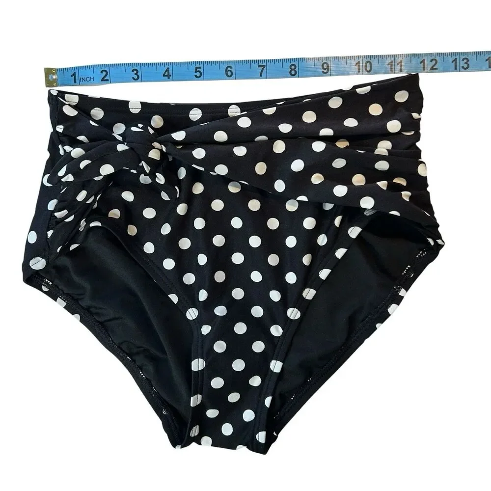 Kate Spade Women's High Waist Bikini Swim Bottom XS Black White Polka Dot